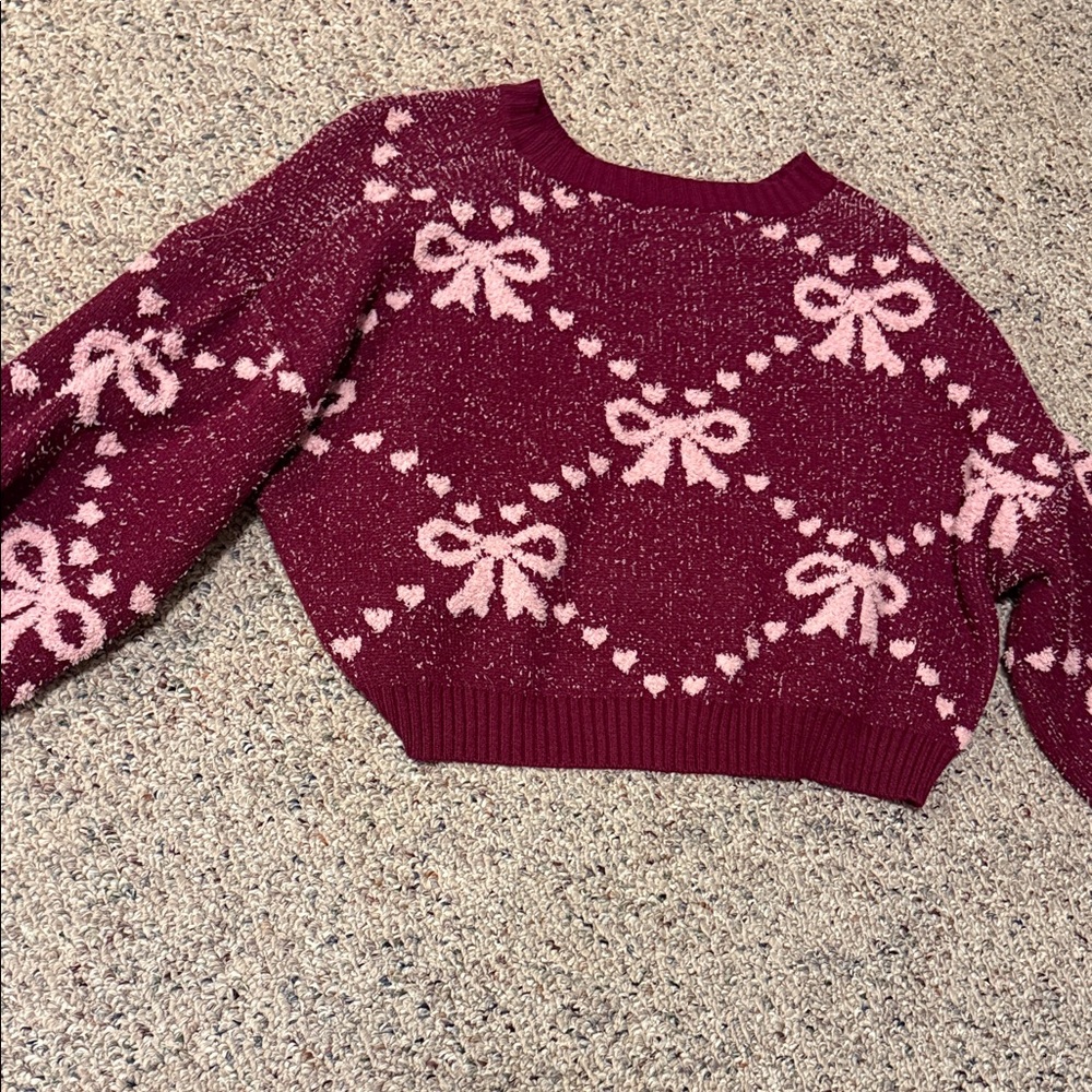 Altar'd State Burgundy and Pink Bow Sweater - Picture 9 of 9